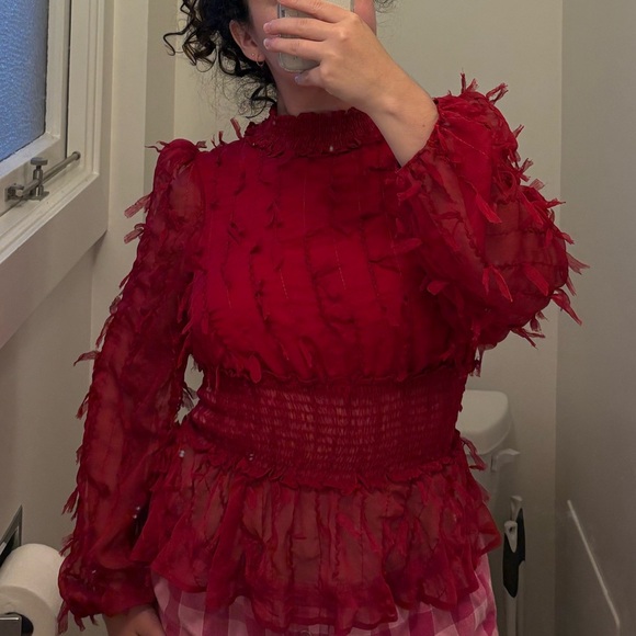 Zara Red Ruffled Women's Top - Picture 5 of 5